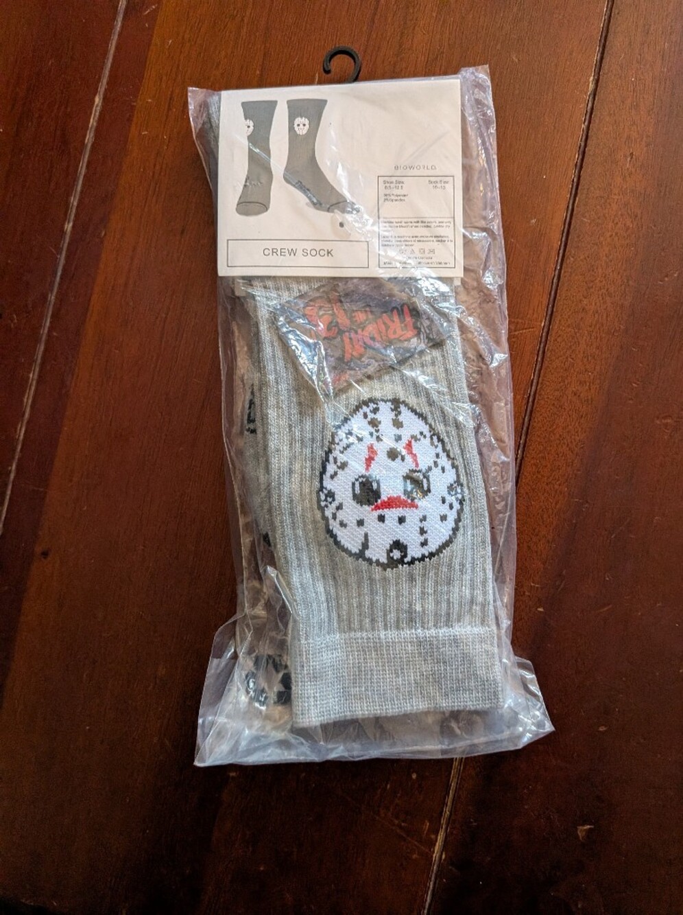Crew Socks with Graphic Mask Design - Gray